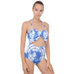 Blue Emblem of United Nations Scallop Top Cut Out Swimsuit