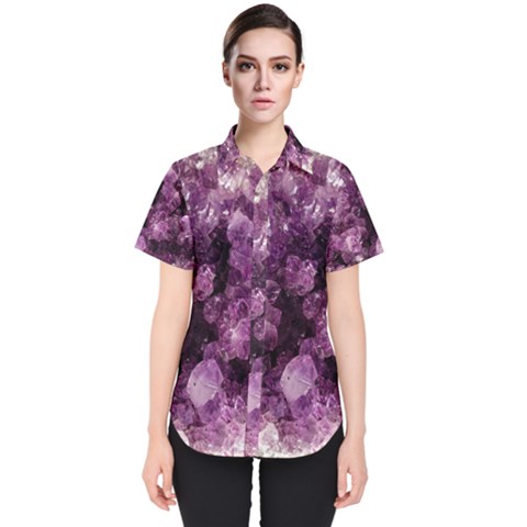 Amethyst Purple Violet Geode Slice Women s Short Sleeve Shirt by genx