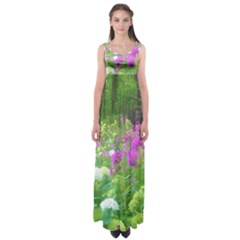 Annabella Hydrangeas And Purple Garden Landscape Empire Waist Maxi Dress by myrubiogarden