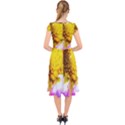 Purple, Pink And White Dahlia With A Bright Yellow Center Cap Sleeve Front Wrap Midi Dress View2