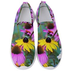 Yellow Flowers In The Purple Coneflower Garden Men s Slip On Sneakers by myrubiogarden