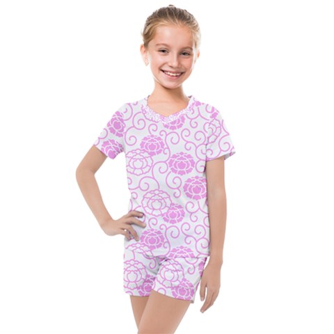 Peony Asia Spring Flowers Natural Kids  Mesh Tee And Shorts Set by Pakrebo