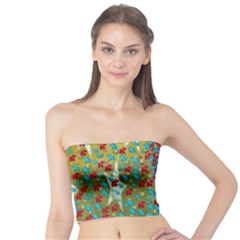 Raining Paradise Flowers In The Moon Light Night Tube Top by pepitasart