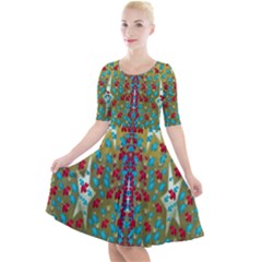 Raining Paradise Flowers In The Moon Light Night Quarter Sleeve A-line Dress by pepitasart