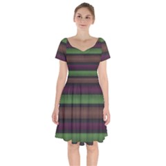 Stripes Green Brown Pink Grey Short Sleeve Bardot Dress by BrightVibesDesign