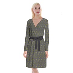 No Step On Snek Pattern Charcoal Dark Gray Background Meme Long Sleeve Velvet Front Wrap Dress by snek