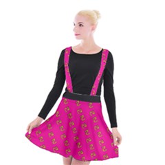 No Step On Snek Pattern Pink Background Meme Suspender Skater Skirt by snek