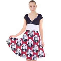 Trump Retro Face Pattern Maga Red Us Patriot Cap Sleeve Front Wrap Midi Dress by snek