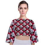 Trump Retro Face Pattern MAGA Red US Patriot Tie Back Butterfly Sleeve Chiffon Top
