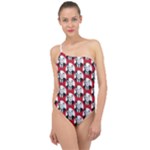 Trump Retro Face Pattern MAGA Red US Patriot Classic One Shoulder Swimsuit