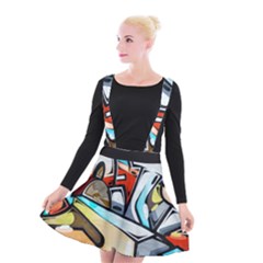 Blue Face King Graffiti Street Art Urban Blue And Orange Face Abstract Hiphop Suspender Skater Skirt by genx