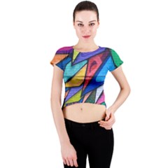 Urban Colorful Graffiti Brick Wall Industrial Scale Abstract Pattern Crew Neck Crop Top by genx