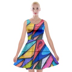 Urban Colorful Graffiti Brick Wall Industrial Scale Abstract Pattern Velvet Skater Dress by genx