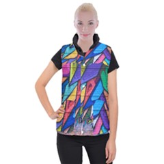 Urban Colorful Graffiti Brick Wall Industrial Scale Abstract Pattern Women s Button Up Vest by genx