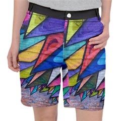 Urban Colorful Graffiti Brick Wall Industrial Scale Abstract Pattern Pocket Shorts by genx