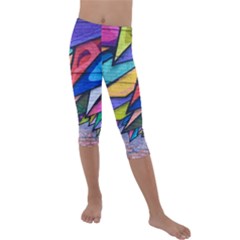 Urban Colorful Graffiti Brick Wall Industrial Scale Abstract Pattern Kids  Lightweight Velour Capri Leggings  by genx