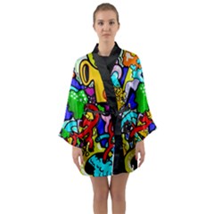 Graffiti Abstract With Colorful Tubes And Biology Artery Theme Long Sleeve Kimono Robe by genx