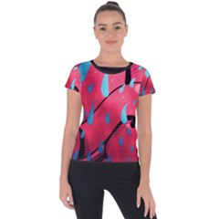 Graffiti Watermelon Pink With Light Blue Drops Retro Short Sleeve Sports Top  by genx