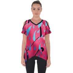 Graffiti Watermelon Pink With Light Blue Drops Retro Cut Out Side Drop Tee by genx