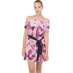 Standard Violet Pink Camouflage Army Military Girl Off Shoulder Chiffon Dress by snek
