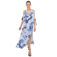 Standard Light Blue Camouflage Army Military Maxi Chiffon Cover Up Dress by snek