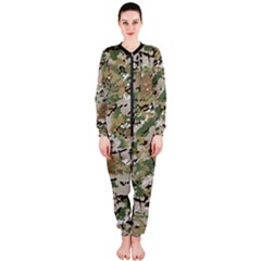 Wood Camouflage Military Army Green Khaki Pattern Onepiece Jumpsuit (ladies)  by snek