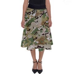 Wood Camouflage Military Army Green Khaki Pattern Perfect Length Midi Skirt by snek