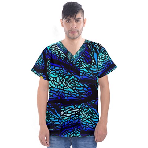 Sea Fans Diving Coral Stained Glass Men s V-neck Scrub Top by Pakrebo