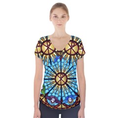 Church Window Stained Glass Church Short Sleeve Front Detail Top by Pakrebo