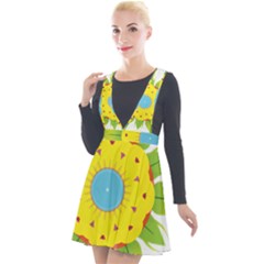 Abstract Flower Plunge Pinafore Velour Dress