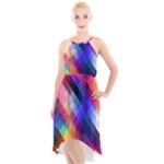 Abstract Background Colorful High-Low Halter Chiffon Dress 