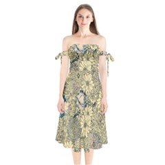 Abstract Art Botanical Shoulder Tie Bardot Midi Dress