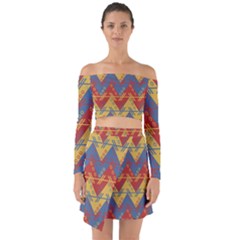 Aztec South American Pattern Zig Off Shoulder Top With Skirt Set