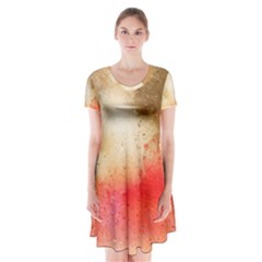 Abstract Space Watercolor Short Sleeve V-neck Flare Dress