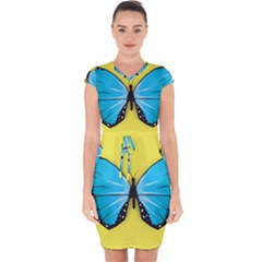 Butterfly Blue Insect Capsleeve Drawstring Dress 