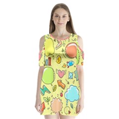 Cute Sketch Child Graphic Funny Shoulder Cutout Velvet One Piece by Alisyart