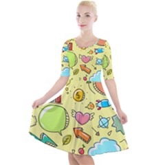 Cute Sketch Child Graphic Funny Quarter Sleeve A-line Dress