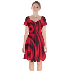 Background Red Color Swirl Short Sleeve Bardot Dress by Pakrebo