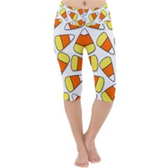 Candy Corn Halloween Candy Candies Lightweight Velour Cropped Yoga Leggings by Pakrebo