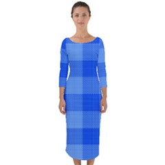 Fabric Grid Textile Deco Quarter Sleeve Midi Bodycon Dress