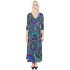 Fractal Abstract Line Wave Unique Quarter Sleeve Wrap Maxi Dress by Alisyart