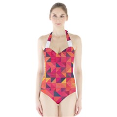 Halftone Geometric Halter Swimsuit by Alisyart