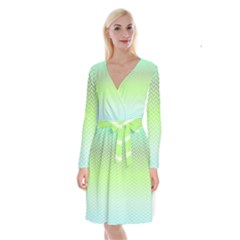 Green Line Zigzag Pattern Chevron Long Sleeve Velvet Front Wrap Dress