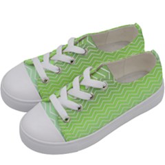 Green Line Zigzag Pattern Chevron Kids  Low Top Canvas Sneakers