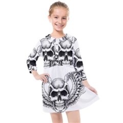 Human Skull Symbolism Kids  Quarter Sleeve Shirt Dress by Alisyart