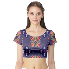 Morocco Tile Traditional Marrakech Short Sleeve Crop Top