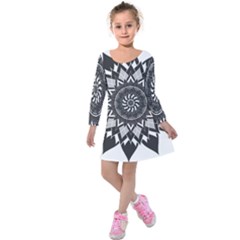 Mandala Flower Lotus Kids  Long Sleeve Velvet Dress by Alisyart