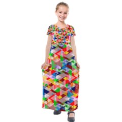 Background Triangle Rainbow Kids  Short Sleeve Maxi Dress by Mariart