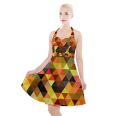 Abstract Geometric Triangles Shapes Halter Party Swing Dress 