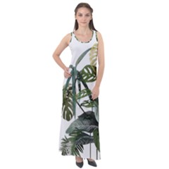 Botanical Illustration Palm Leaf Sleeveless Velour Maxi Dress